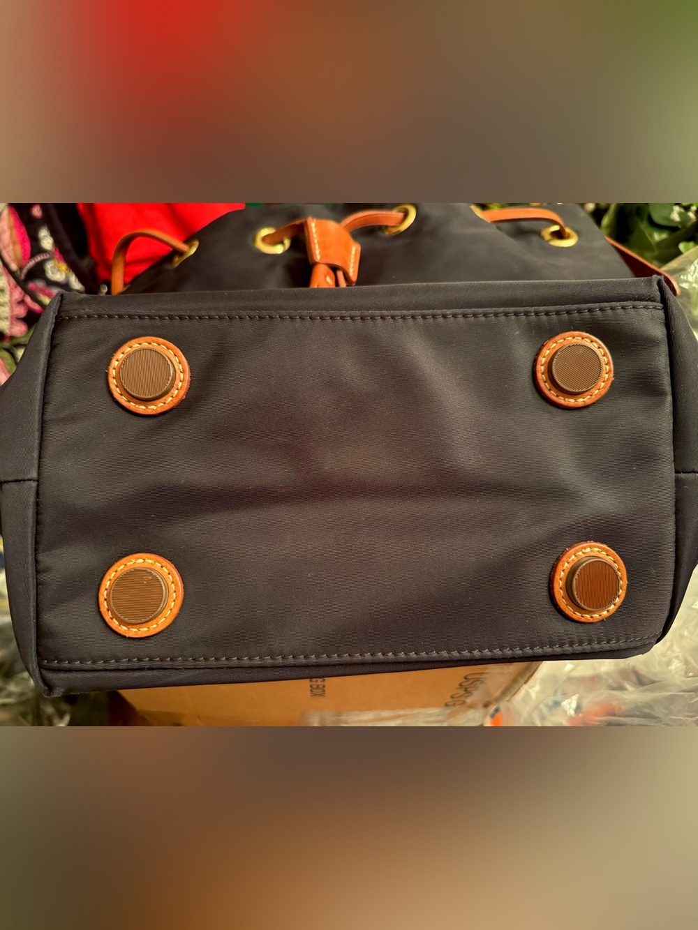 Dooney & Bourke Black Nylon Drawstring Bucket Bag w/ Cognac Leather Trim | EUC - Picture 9 of 12